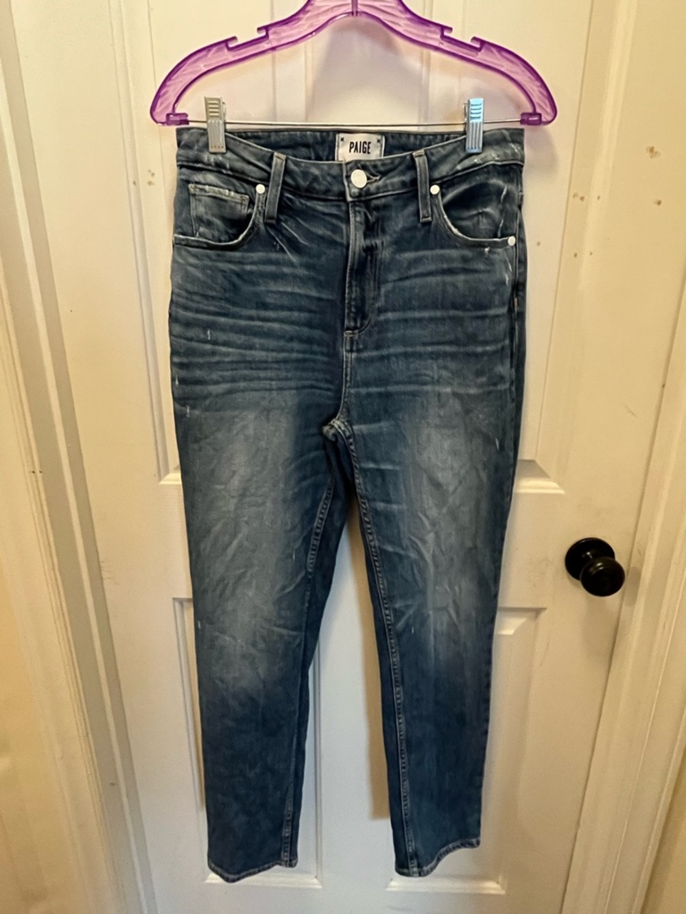 EUC PAIGE “Sarah Slim” High-Rise Straight Leg Distressed Jeans - Sz 29